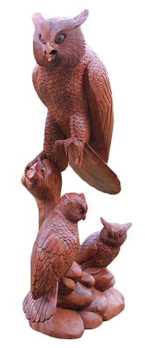Wooden owl Statue On Base